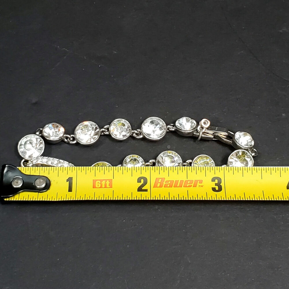 Givenchy Clear Rhinestone Silver Tone Bracelet 3.5" Signed Vtg - Picture 6 of 7